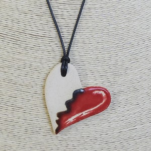 CERAMIC HEART PENDANT, Unique Red Heart Pendant, Minimalist Jewelry, Clay Heart