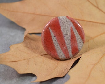 Unique Grey Ceramic Ring with red glazed stripes, Round ceramic geometrical ring