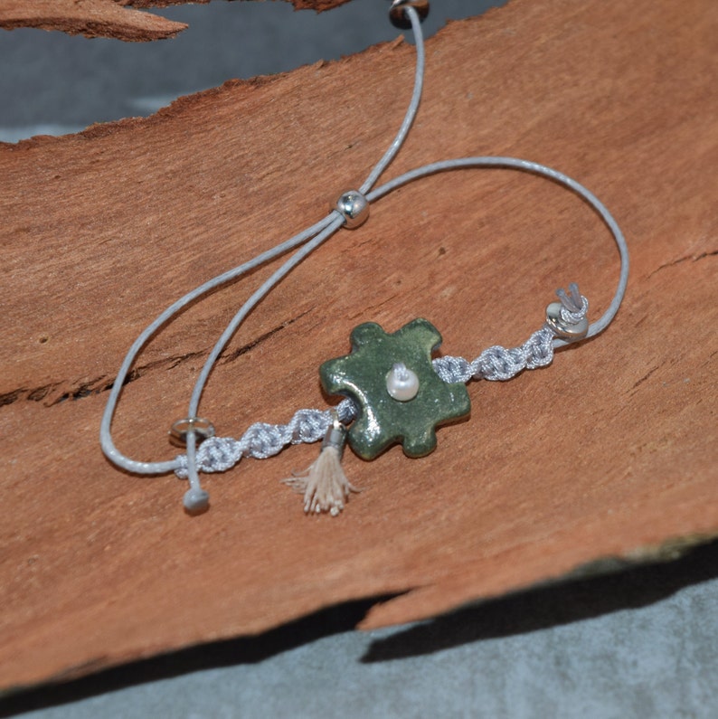 Unique ceramic friendship bracelet Jigsaw ceramic bracelet Macram\u00e9 Bracelet with Ceramic puzzle piece