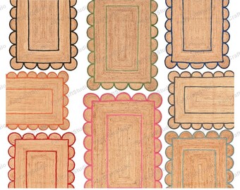 Scallop Jute Rug Scalloped Jute Rug, Jute Runner Rug Bohemian Scallop Rug, Natural Jute Rug, Jute Scalloped Rug, Jute Scallop Rug Custom Rug