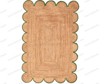 Green 8x10 Rug Scallop Rug Jute Rug Scalloped Jute Rug Scallop Jute Rug 6x9 Rug 5x7 Area Rug 5x8 Rug Scalloped Rug Area Rug 5x7 10x14 Rug
