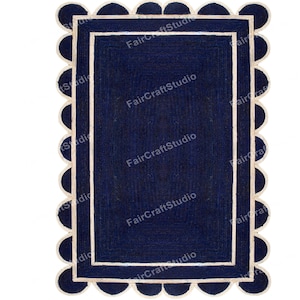 Navy Rug Scalloped Jute Rug Scallop Jute Rug Scallop Edge Rug Braided Rug Scallop Rug Sisal Rug Custom Size Rug Jute Scalloped Rug 8x10 Rug