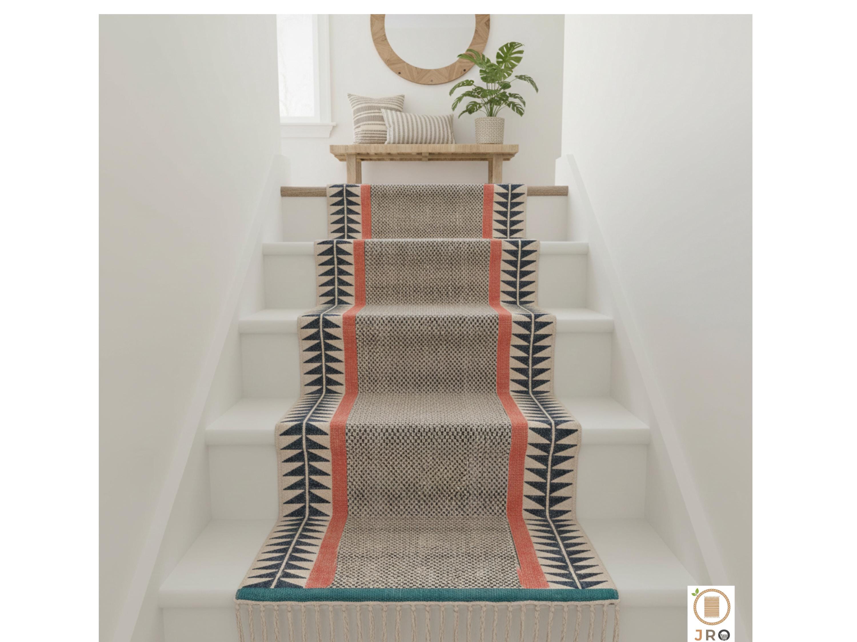 Handwoven Cotton Stair Runner Rug 2x20 Feet Washable Boho Hallway ...