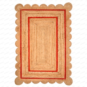 Scallop Rug Jute Rug Jute Scalloped Rug Jute Runner Rug Jute Area Rug 8x10 Jute Rug Scallop Jute Rug Scalloped Jute Rug Jute Rug 10x14, 9x12 Czerwony