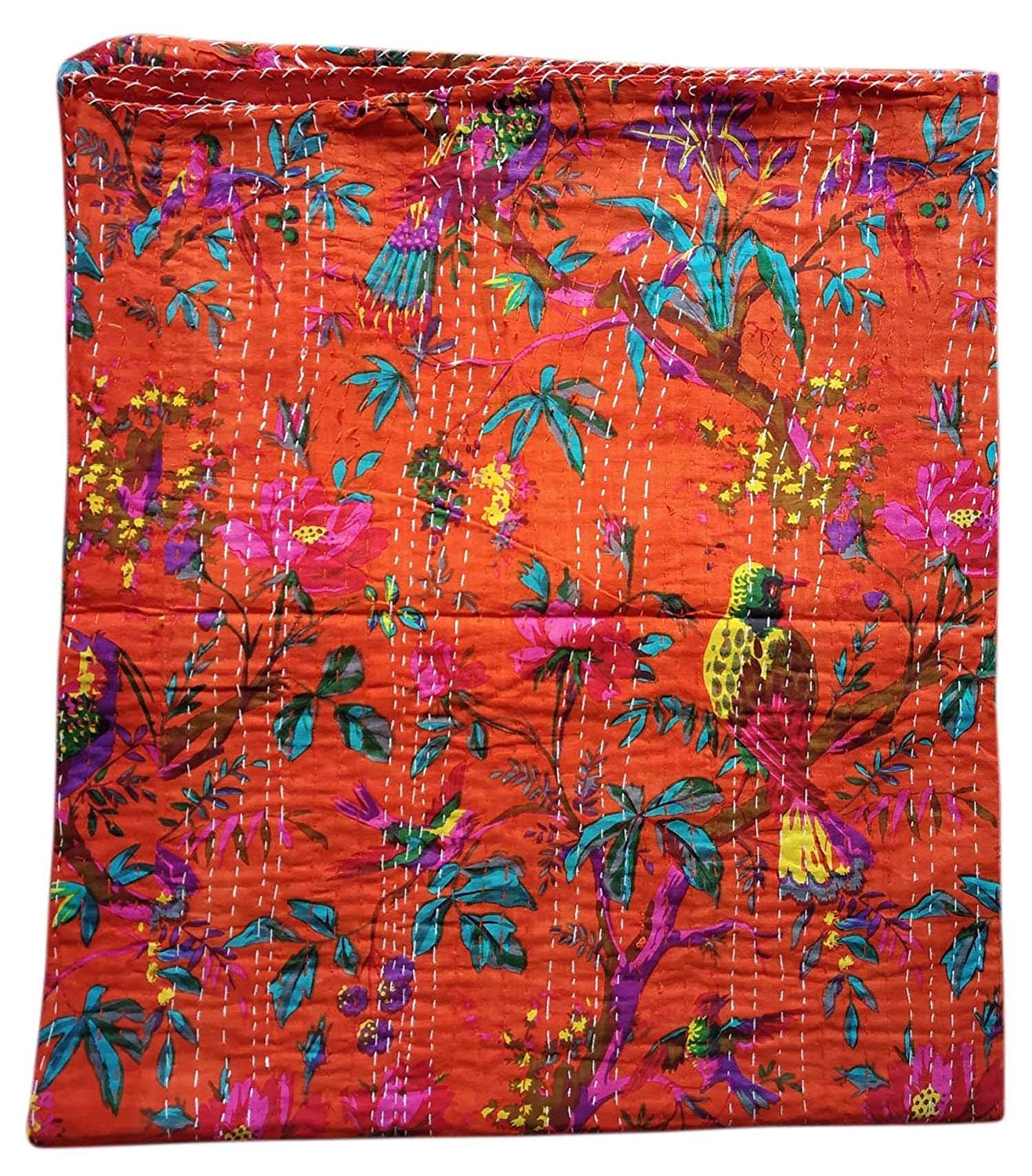 Orange Kantha Quilt Kantha Queen / Twin Bird Print Quilt Etsy