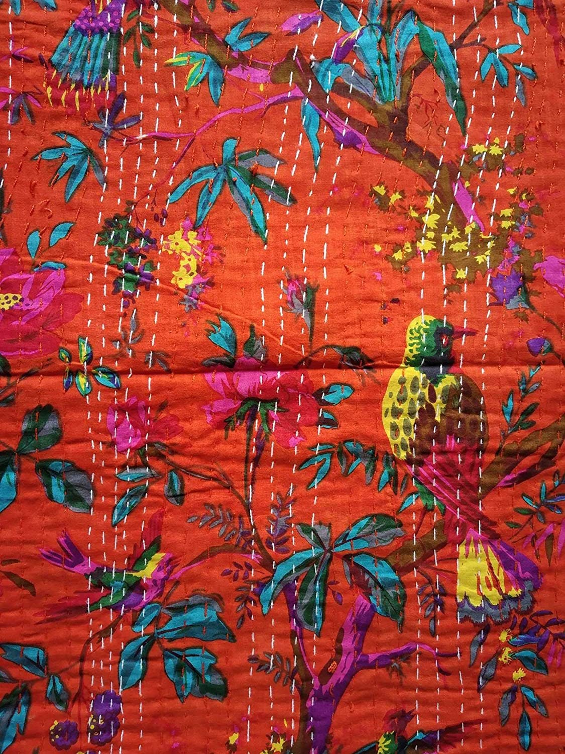Orange Kantha Quilt Kantha Queen / Twin Bird Print Quilt Etsy