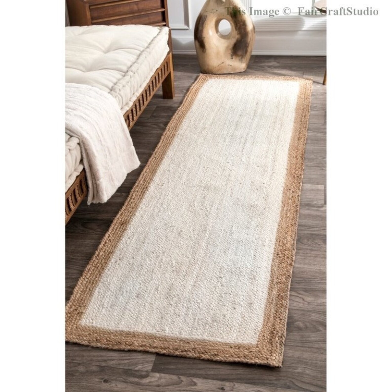 White jute runner rug rug runner for living room hallway Etsy