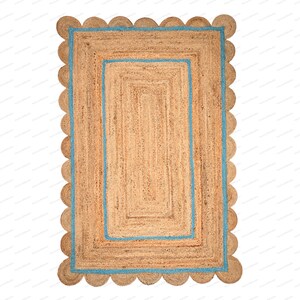 Scallop Rug Jute Rug Jute Scalloped Rug Jute Runner Rug Jute Area Rug 8x10 Jute Rug Scallop Jute Rug Scalloped Jute Rug Jute Rug 10x14, 9x12 Niebieski