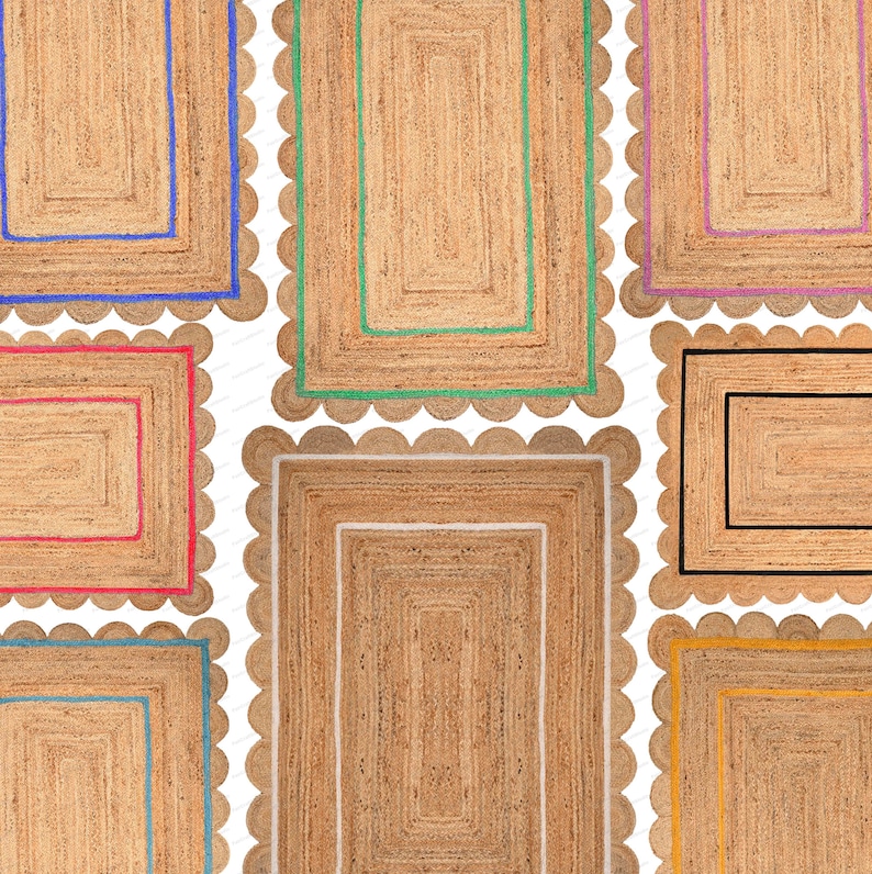 Scallop Rug Jute Rug Jute Scalloped Rug Jute Runner Rug Jute Area Rug 8x10 Jute Rug Scallop Jute Rug Scalloped Jute Rug Jute Rug 10x14, 9x12 zdjęcie 1