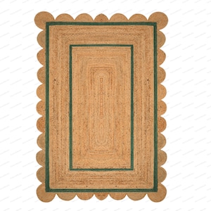 Scallop Rug Jute Rug Jute Scalloped Rug Jute Runner Rug Jute Area Rug 8x10 Jute Rug Scallop Jute Rug Scalloped Jute Rug Jute Rug 10x14, 9x12 Zielony