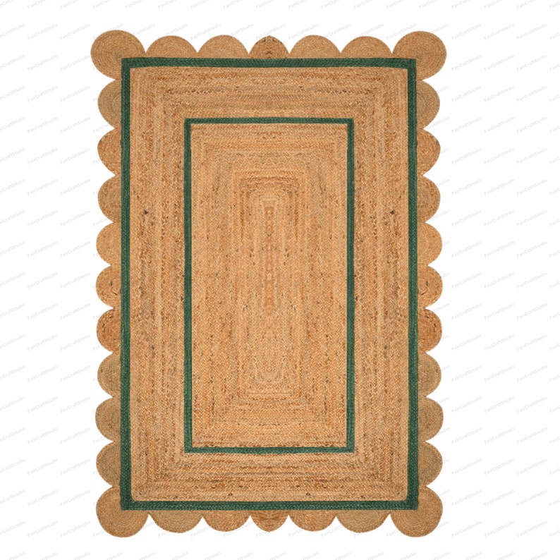 Scallop Rug Jute Rug Jute Scalloped Rug Jute Runner Rug Jute Area Rug 8x10 Jute Rug Scallop Jute Rug Scalloped Jute Rug Jute Rug 10x14, 9x12 Zielony