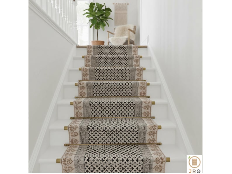 Custom Size Stair Runner Rug Bohemian Cotton Washable non slip Stair Treads Rug Washable Stair Runner Carpet Cotton Carpet Runner for Stairs