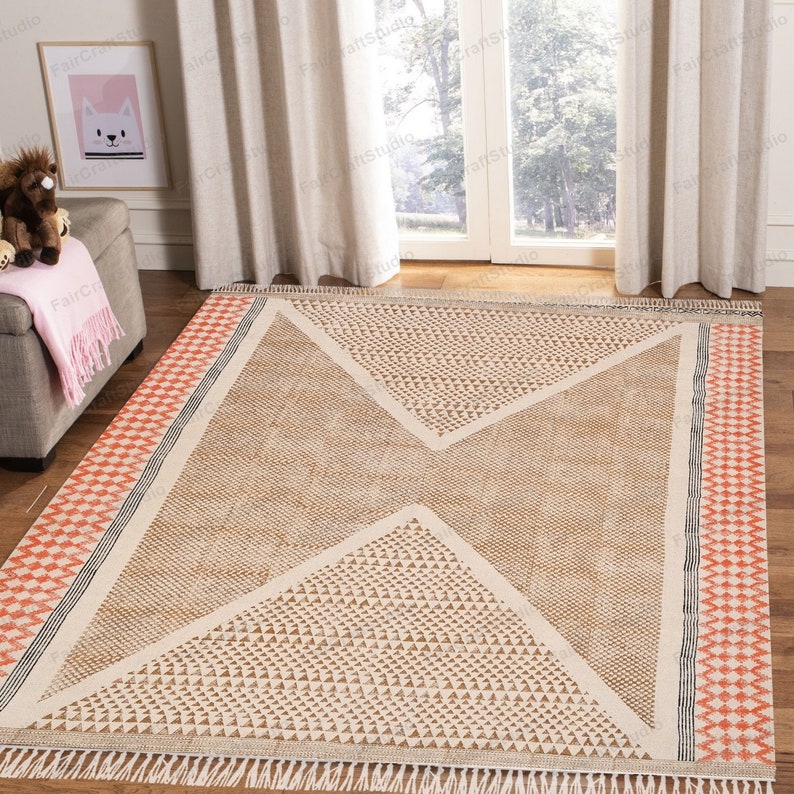 Organic Area Rug Washable Cotton Rug Machine Washable Rug for  Living room, Dining room, Bedroom, Entryways, Hallways, Patio Cotton carpet