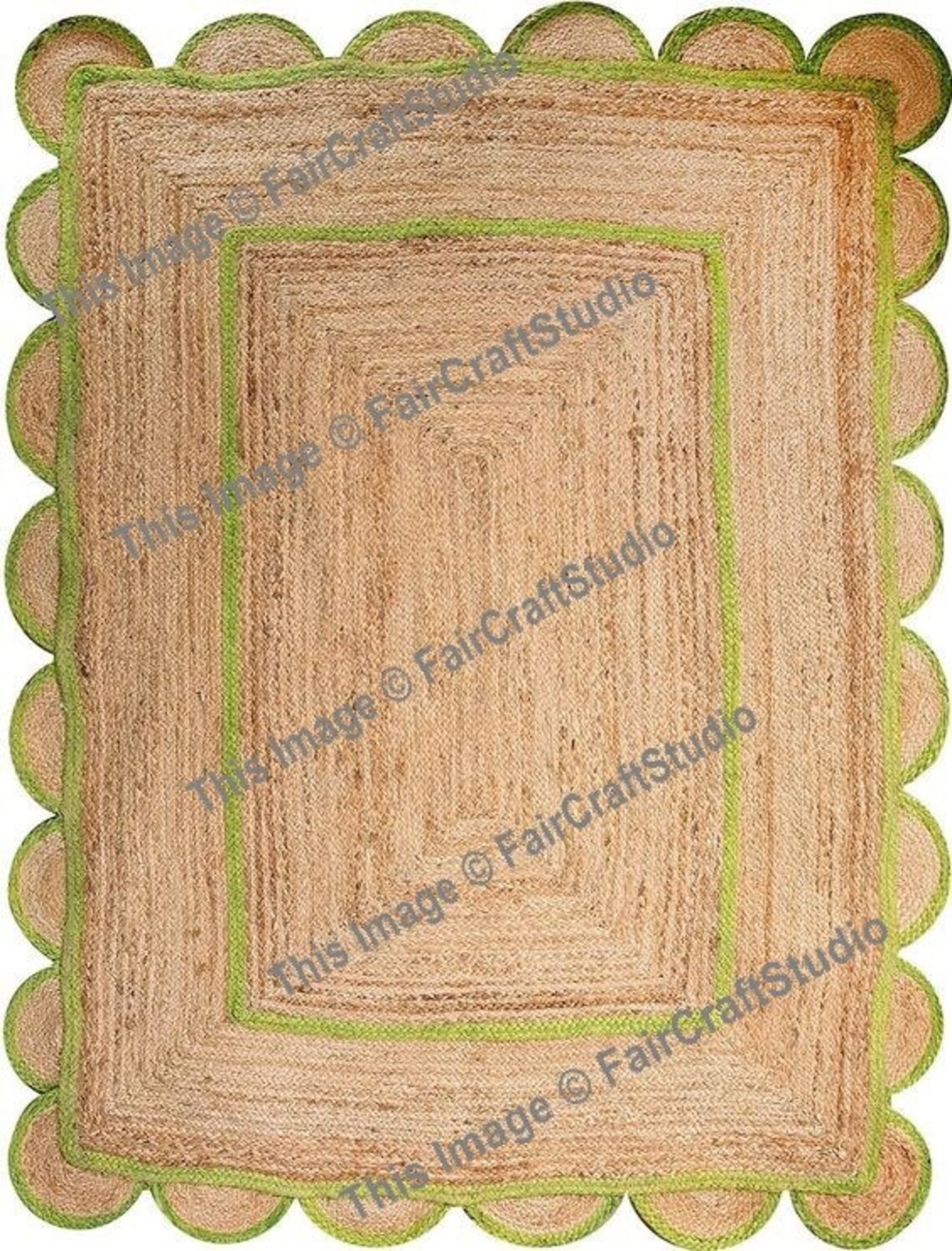 Olive Green Scallop Area Rug Handmade Jute Rug Hand Braided Etsy