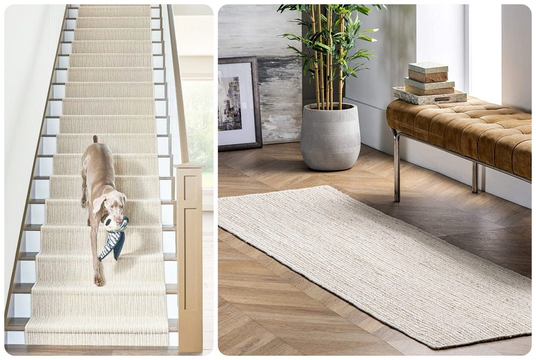 White / Ivory Jute Stairs Runner Stair Treads Rug Carpet Step Etsy