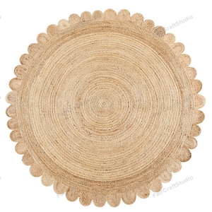 Round Scalloped Jute Rug, Round jute rug, Round Jute Scalloped Rug, Bohemian Scallop Round Rug ,Circle Rug Circular Rug Scalloped Round Rug