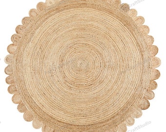Round Scalloped Jute Rug, Round jute rug, Round Jute Scalloped Rug, Bohemian Scallop Round Rug ,Circle Rug Circular Rug Scalloped Round Rug