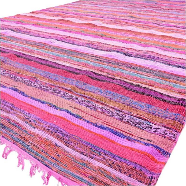 Pink hand woven rug Indian area rug yoga mat chindi rug rag Etsy