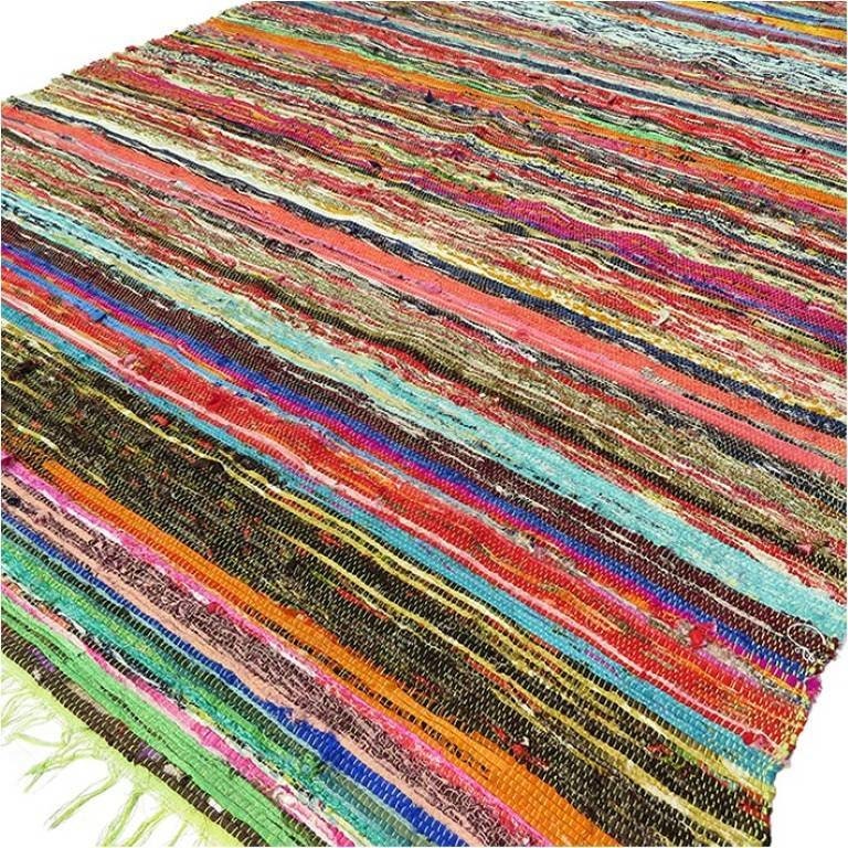 Green handmade chindi rug hand woven recycled fabric multi | Etsy