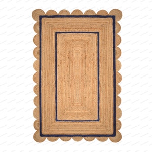 Scallop Rug Jute Rug Jute Scalloped Rug Jute Runner Rug Jute Area Rug 8x10 Jute Rug Scallop Jute Rug Scalloped Jute Rug Jute Rug 10x14, 9x12 Navy blue
