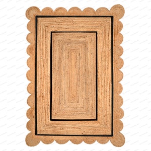 Scallop Rug Jute Rug Jute Scalloped Rug Jute Runner Rug Jute Area Rug 8x10 Jute Rug Scallop Jute Rug Scalloped Jute Rug Jute Rug 10x14, 9x12 Czarny