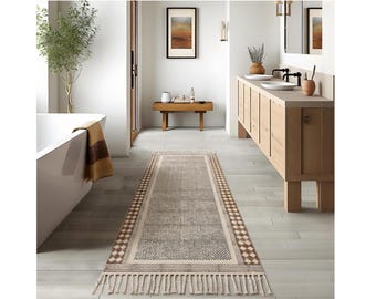 Non Slip bathroom rug washable Cotton Bathroom Runner Rug Cotton Woven Bath Mat Home Washable Rug for Hallway/Entryway/Kitchen/Living Room