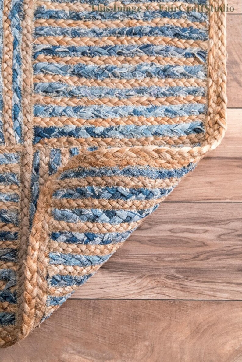 2x8 2x10 2x12 Jute Runner Rug Blue Hallway Runner Bedside Etsy