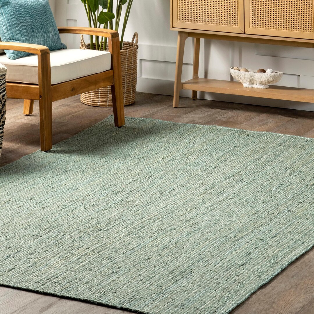 Jute Rug 8x10 Green Jute Rug Braided Rug Jute Rug 9x12 Hand Woven Rug