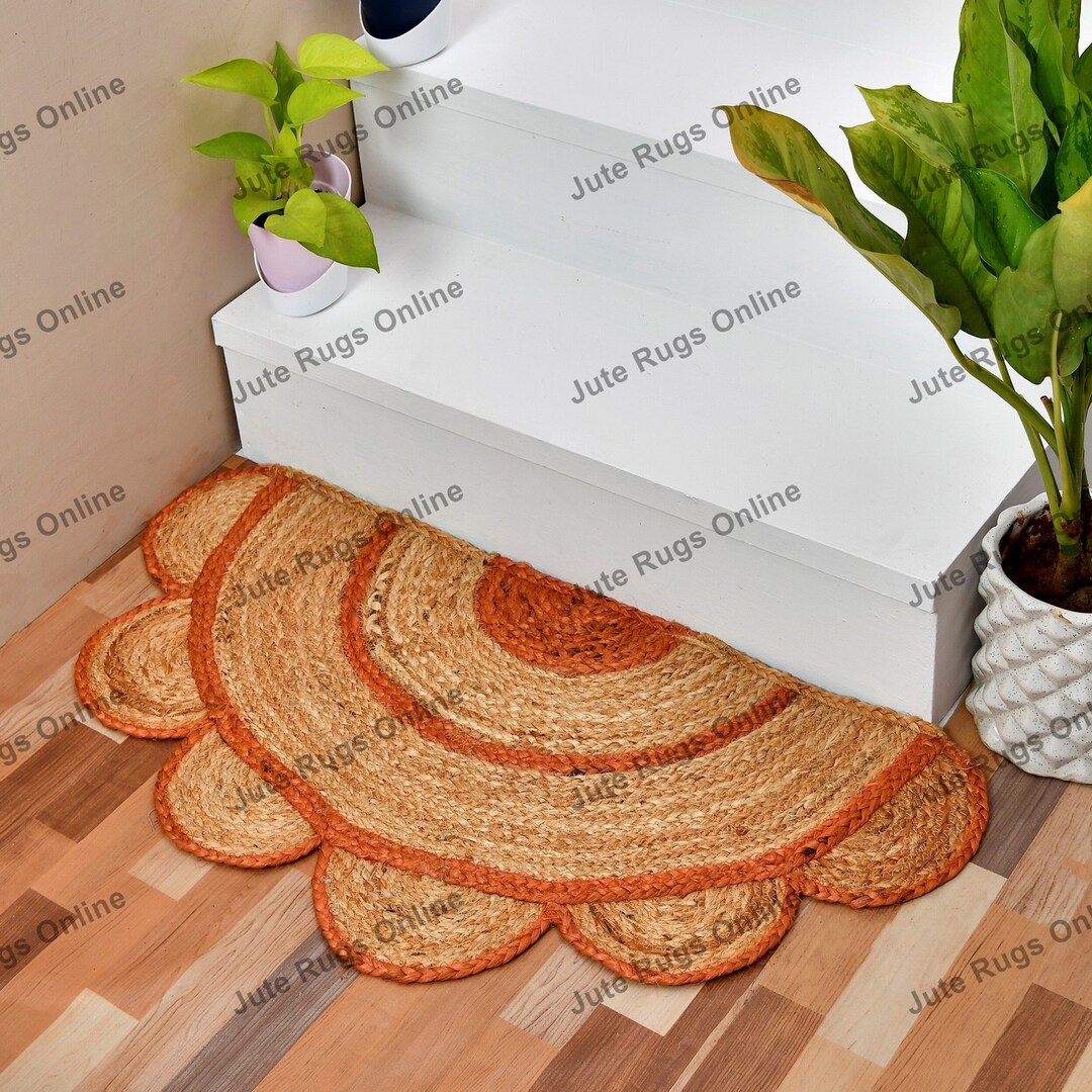 Scallop Rug Handmade Jute Doormat Half Circle , Half Moon Doormat