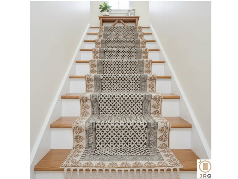 Custom Size Stair Runner Rug Bohemian Cotton Washable non slip Stair Treads Rug Washable Stair Runner Carpet Cotton Carpet Runner for Stairs