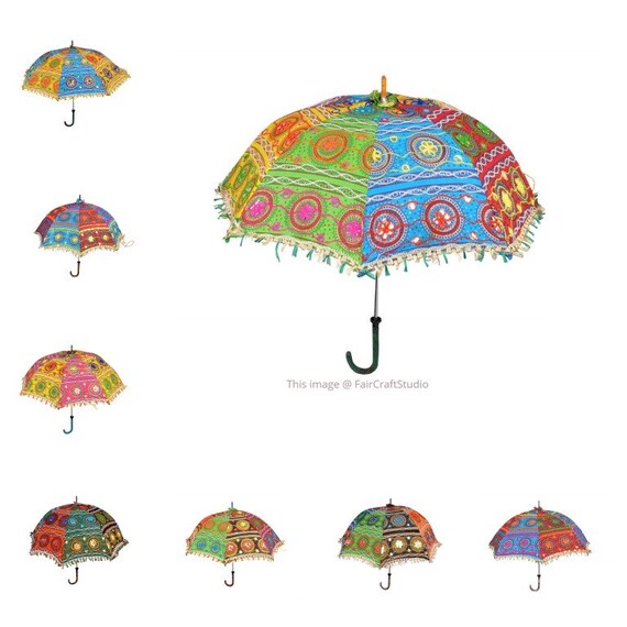 10 PC Wholesale Wedding Umbrella Mehndi Party Decor Hand embroidered Sun Parasol