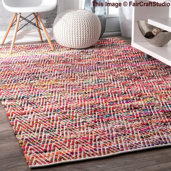 Boho Area Rugs Carpet Indian Hand Woven Home Decorative Reversible Chindi Rugs