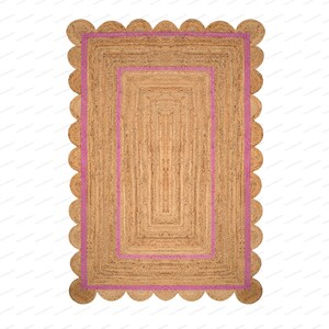 Scallop Rug Jute Rug Jute Scalloped Rug Jute Runner Rug Jute Area Rug 8x10 Jute Rug Scallop Jute Rug Scalloped Jute Rug Jute Rug 10x14, 9x12 Różowy
