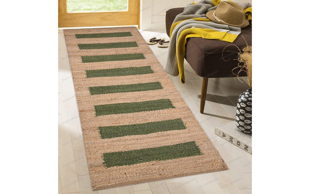 Stripped Pattern Natural Jute Hallway Runner 2.5 X 14 Ft Etsy