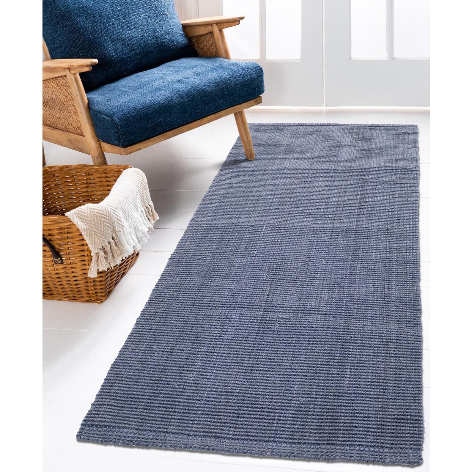 Blue Jute Rug Runner Hemp Rug 2X6 2x8 2x10 2x12 2X14 Etsy