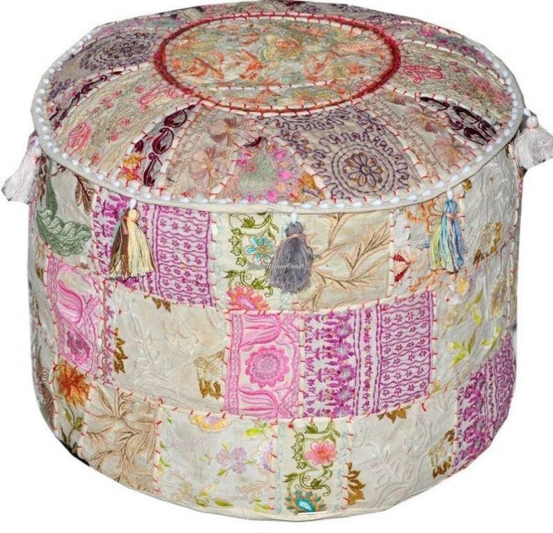 White pouffe Indian footstool pouf ottoman decorative cushions Etsy