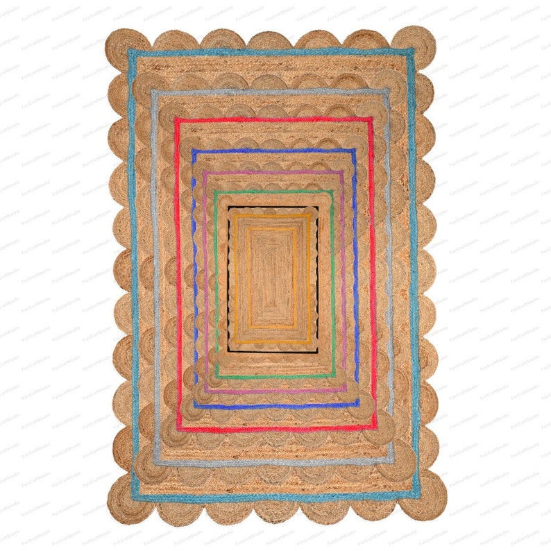 Scallop Rug Jute Rug Jute Scalloped Rug Jute Runner Rug Jute Area Rug 8x10 Jute Rug Scallop Jute Rug Scalloped Jute Rug Jute Rug 10x14, 9x12 zdjęcie 2