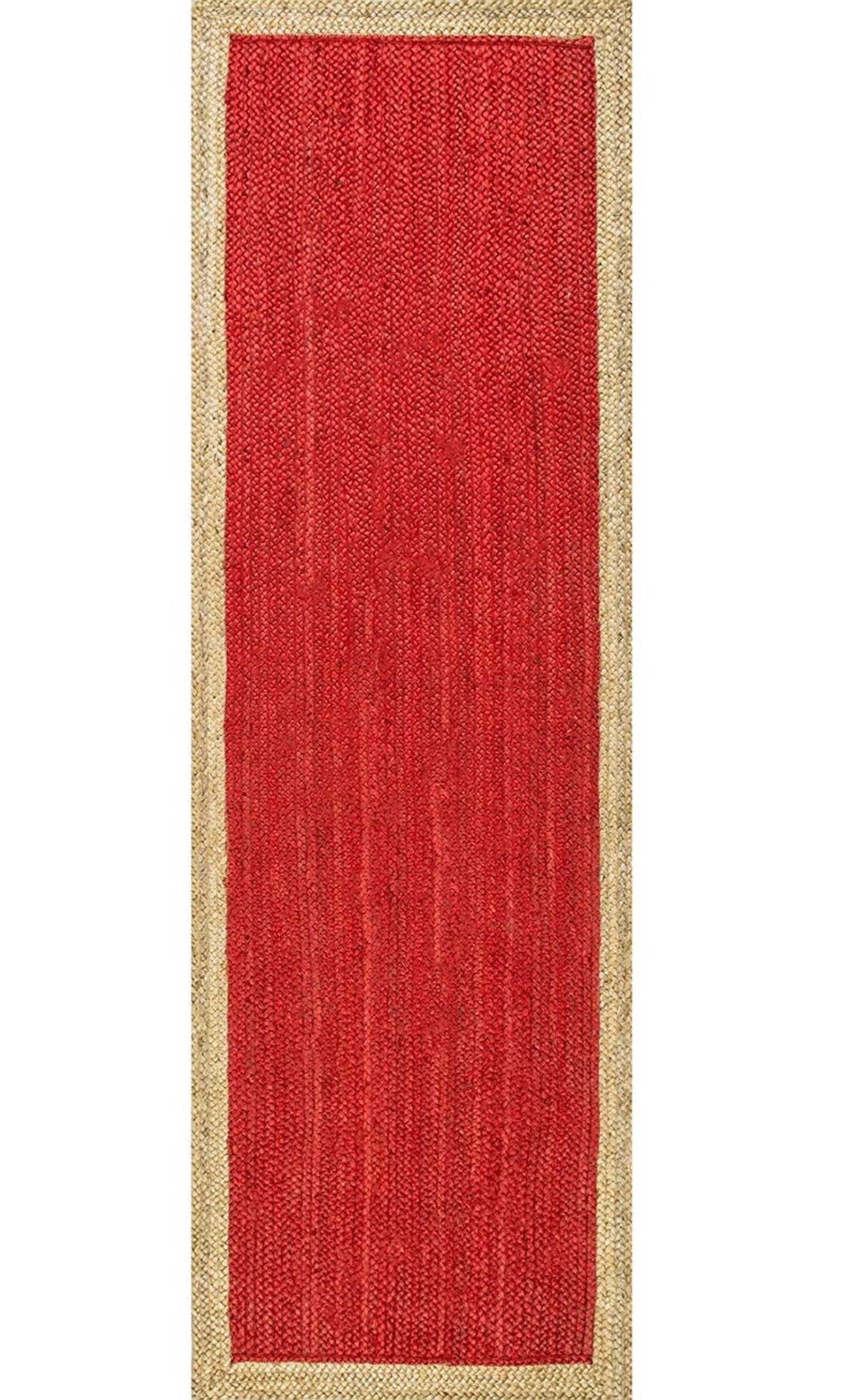 Hand Braided Bohemian Jute Runner Rug Area Red Color Rug Home Etsy