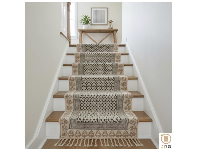 Custom Size Stair Runner Rug Bohemian Cotton Washable non slip Stair Treads Rug Washable Stair Runner Carpet Cotton Carpet Runner for Stairs