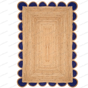 Navy Rug Scalloped Jute Rug Scallop Jute Rug Scallop Edge Rug Braided Rug Scallop Rug Sisal Rug Custom Size Rug Jute Scalloped Rug 8x10 Rug