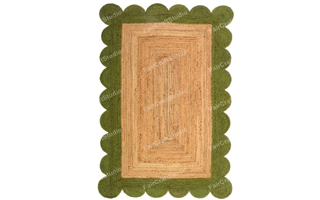 8x10 Green Jute Scallop Rug Emerald Green Jute Rug Scalloped Etsy UK