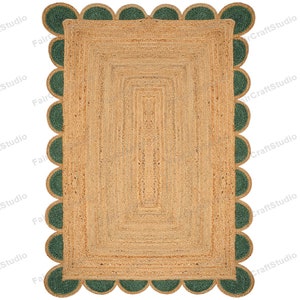 Scallop Rug Emerald Green Jute Rug Scalloped Jute Rug Braided Rug Natural Jute Rug Jute Scalloped Rug Jute Scallop Rug Sisal Rug 8x10 Rug
