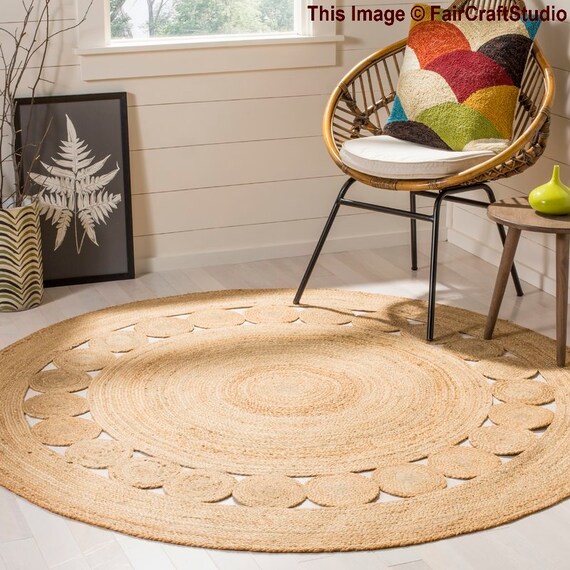 Braid Cotton and Jute Indian Multi Color Round Floor Rug Yoga Mat