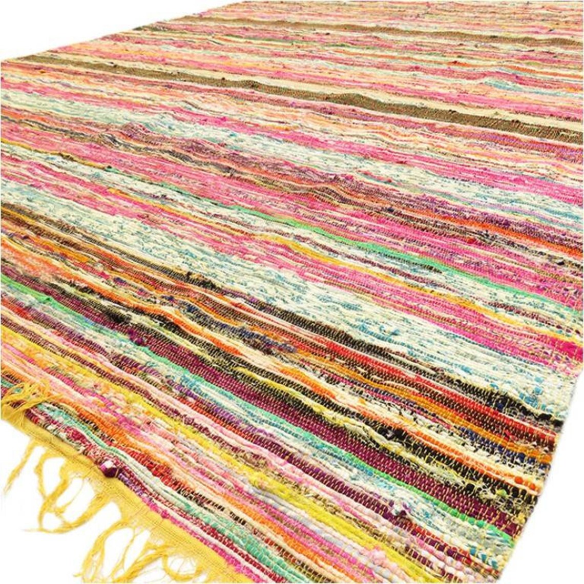 Yellow rag rug chindi rug hippie rug colourful rug boho rug Etsy