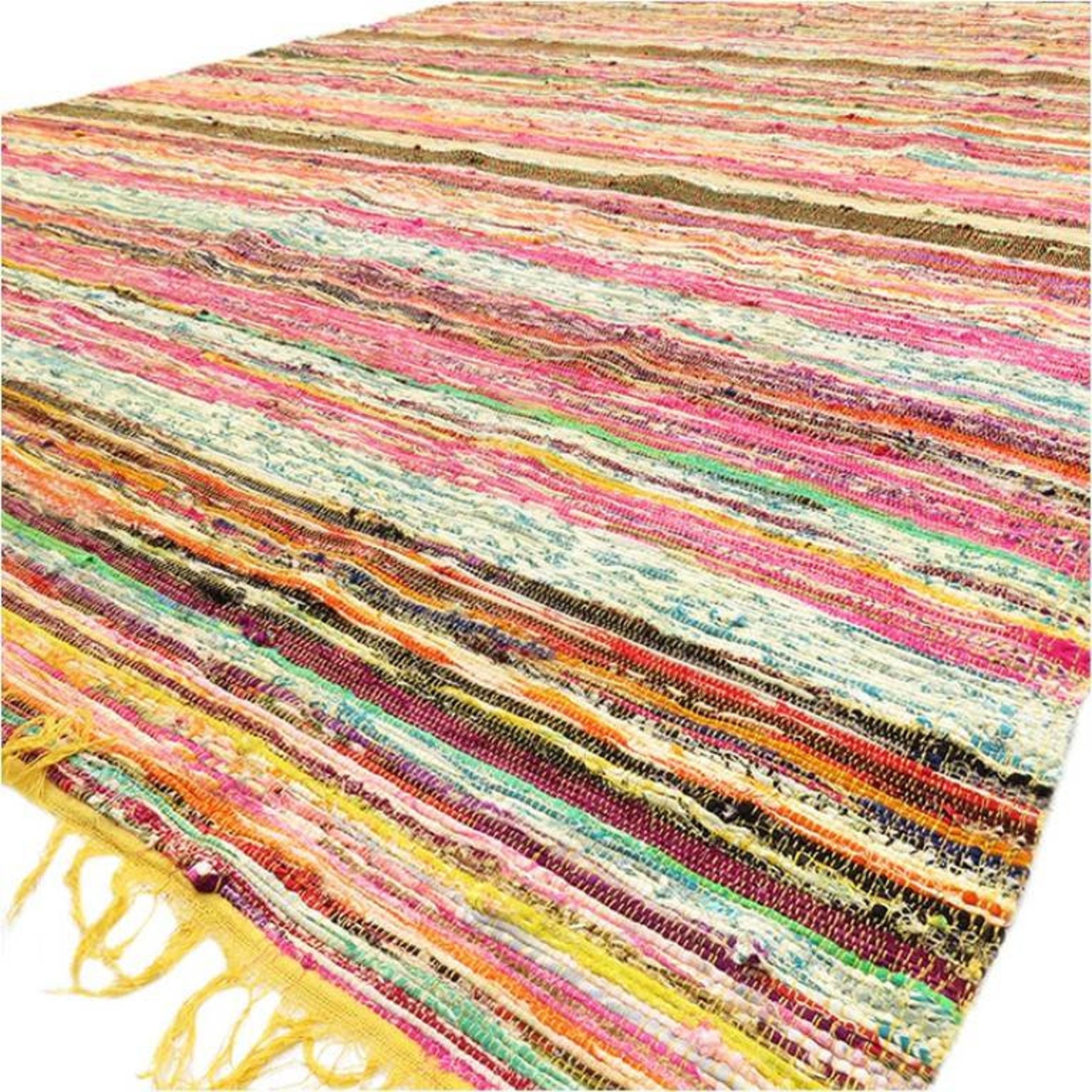Yellow rag rug chindi rug hippie rug colourful rug boho rug Etsy