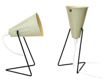 Swedish cream white metal table lamp pair by Svend Aage Holm-Sørensen 1950s
