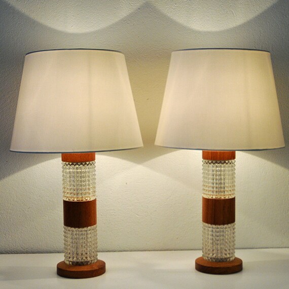 Pair Of Teak And Glass Table Lamps From Sweden 1960s Pair Of Teak And Glass Table Lamps From