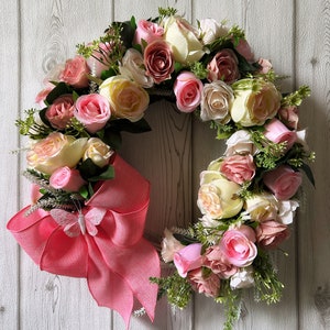 Summer pink wreath. Door decor. Home decor. Wreath for front doors. Rose wreath. Door wreath