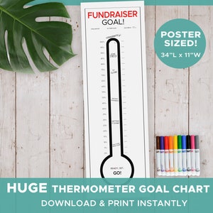 Riesen FUNDRAISING Thermometer - Downloaden und Drucken - Poster Ziel-Tracker - Anpassen Ersparnisse Geld Budget Plan Fund Glas Bank - Ausmalen
