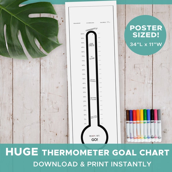 GIANT Thermometer - Printable Digital Download - Print at Home or Professional Printer - Customized Personalized Reading Fundraising